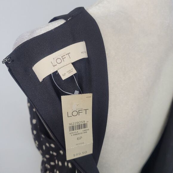 NEW LOFT black polka-dot sleeveless pleated dress 6P - Picture 7 of 10